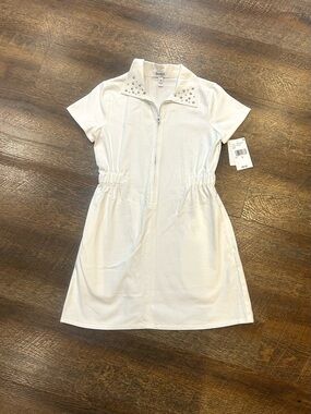 Speechless White Short-Sleeve Zip Front Dress with Studded Collar 8